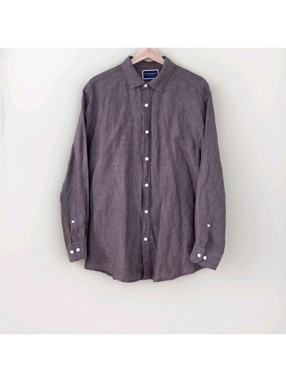 Charles Tyrwhitt Brown Pure Linen Shirt Mens L Extra Slim Fit Breathable Summer